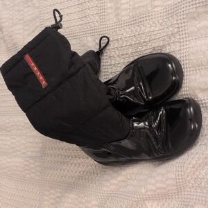 Prada Black Boots with Red Detail